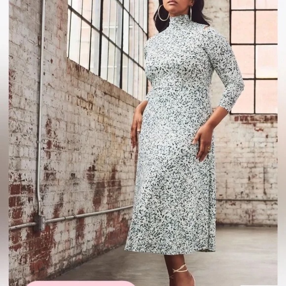 Eloquii Printed Slashed Shoulder Mesh Dress Size 22 - Picture 3 of 8